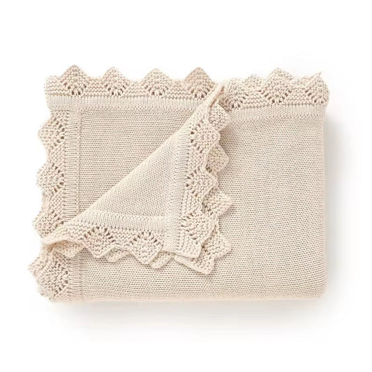 Nanna's Knit Blanket - Camel with embroidered flowers image 3