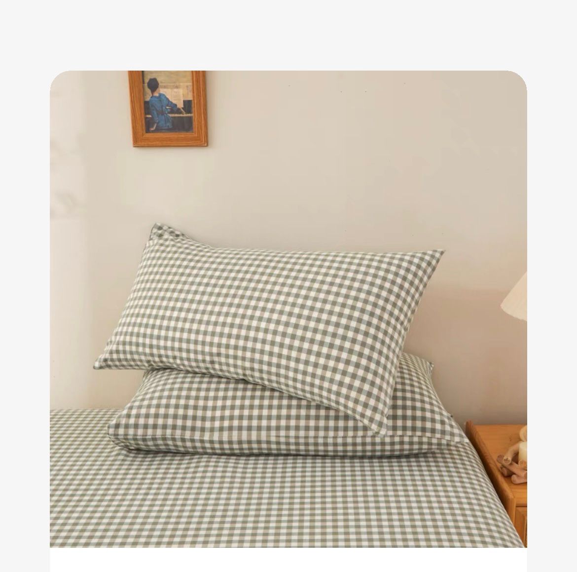 Cot Fitted Sheet with matching Pillowcase - Sage Gingham image 0