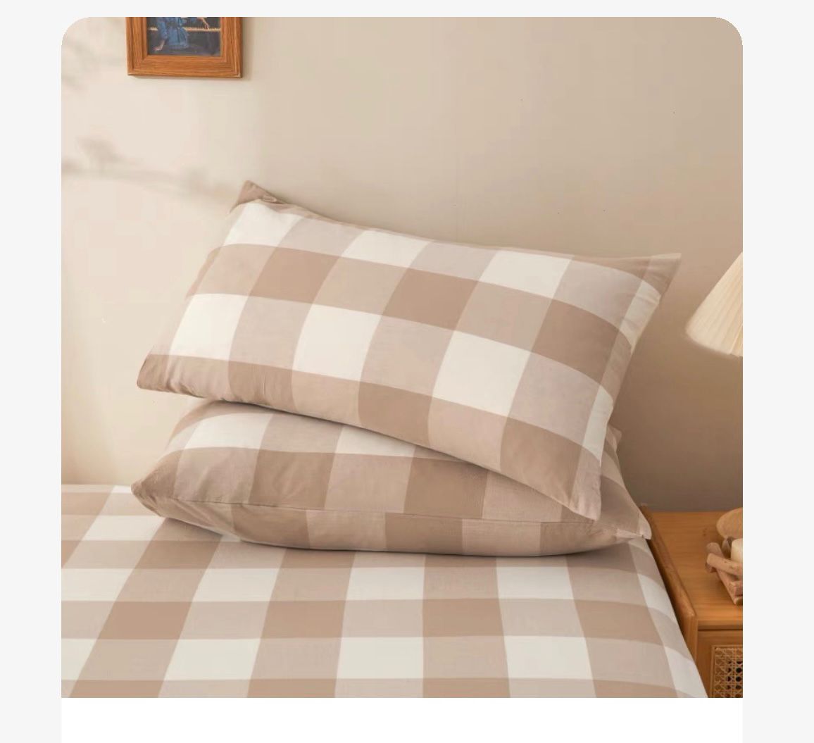 Cot Fitted Sheet with matching Pillowcase - Camel Gingham image 0
