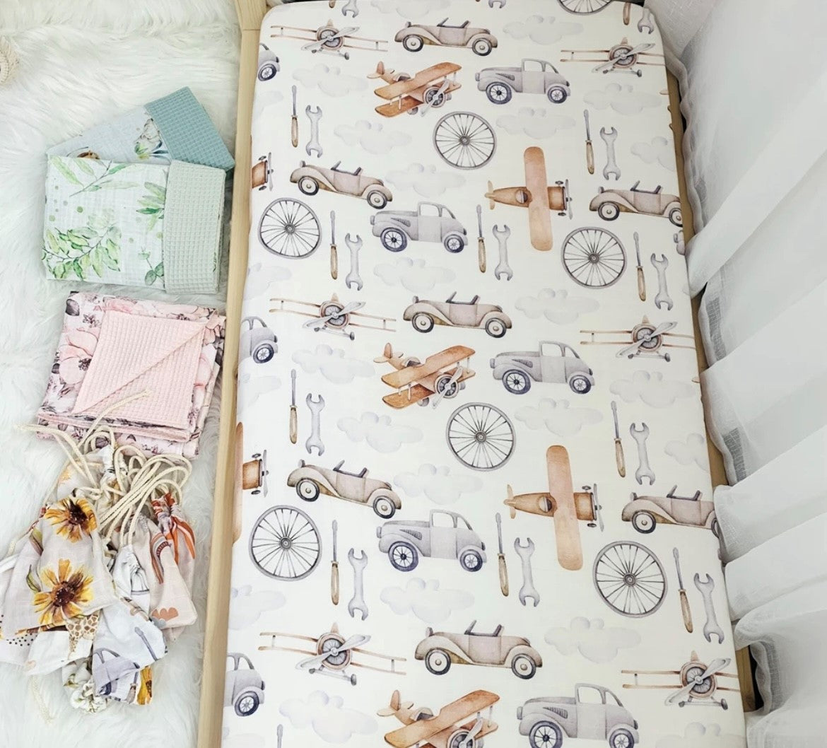 Cot Fitted Sheet - Retro Cars image 1
