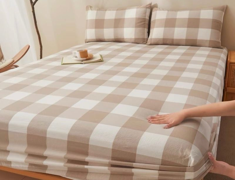 King Single Fitted Sheet with matching Pillowcase - Camel Gingham image 0