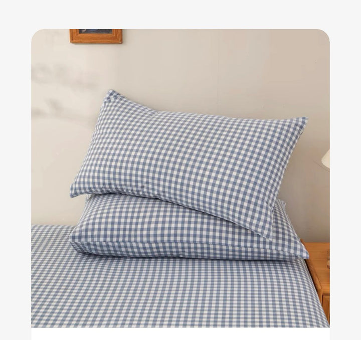 Cot Fitted Sheet with matching Pillowcase - Ocean Gingham image 0