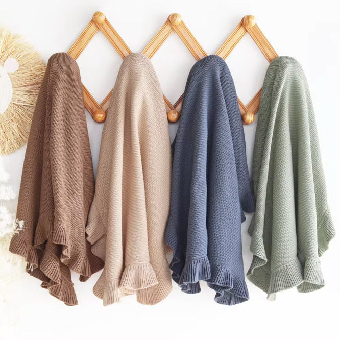 Cornflower Blue Ruffle Edge Blanket