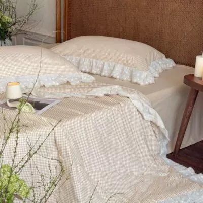 Oatmeal Gingham Quilt Set - available in Cot & Single sizes