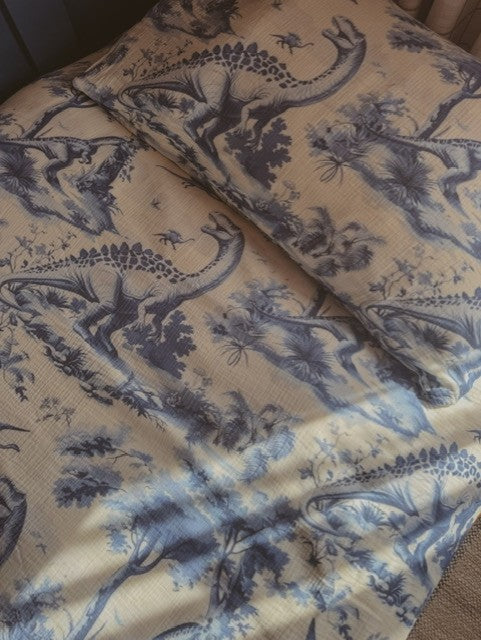 King Single Fitted Sheet with matching Pillowcase - When Hamptons meets Dinosaur