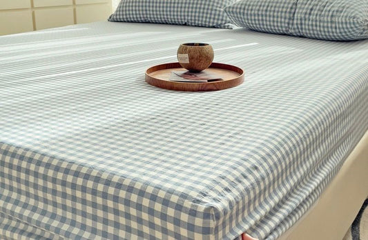 King Single Fitted Sheet with matching Pillowcase - Blue Lattice image 1