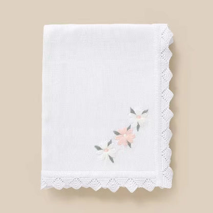 Nanna's Knit Blanket - White with embroidered flowers image 2