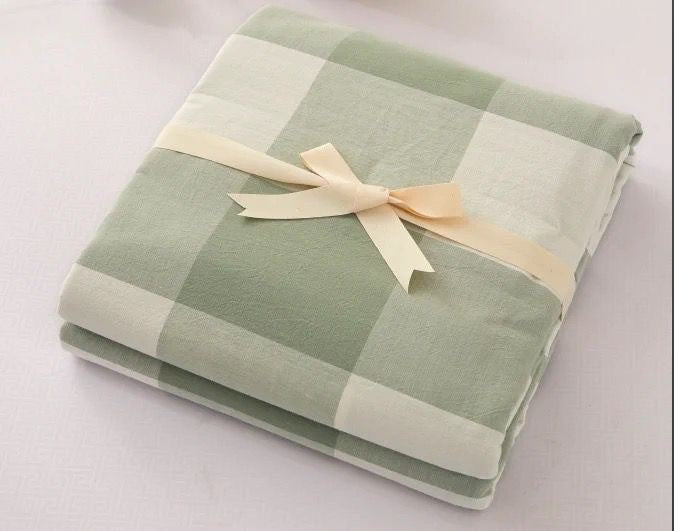 Sage Gingham Quilt Cover Set - available in Single size image 1