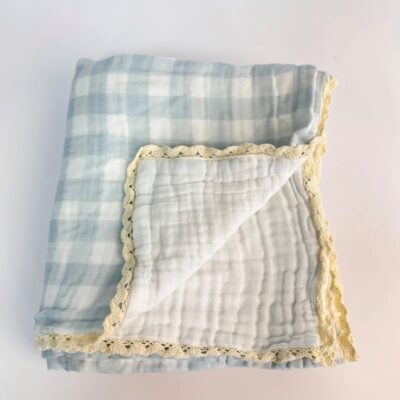 blue and white gingham baby boy blanket
